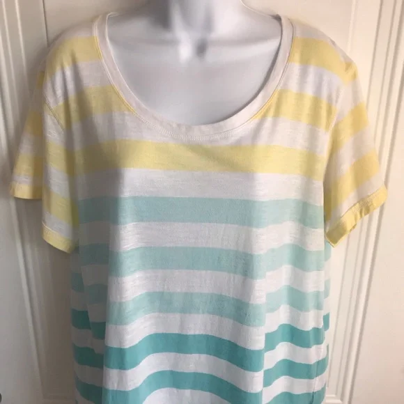 🔴 4/$15 a.n.a Yellow Teal White Stripe Short Sleeve Relaxed Fit T-Shirt size XL - Picture 9 of 14